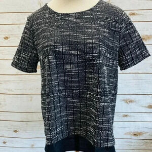 EMELIA Women Short Sleeve Pull Over Round Neck Black White Shirt Size Medium NWT